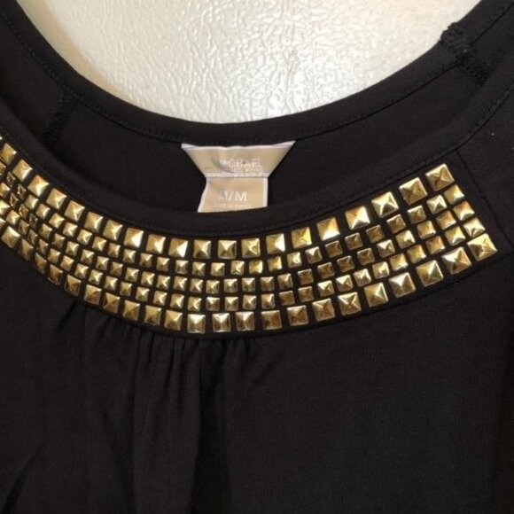 Michael Kors Black Scoop Neck Gold Studded Embellished Blouse size Medium - Picture 2 of 4